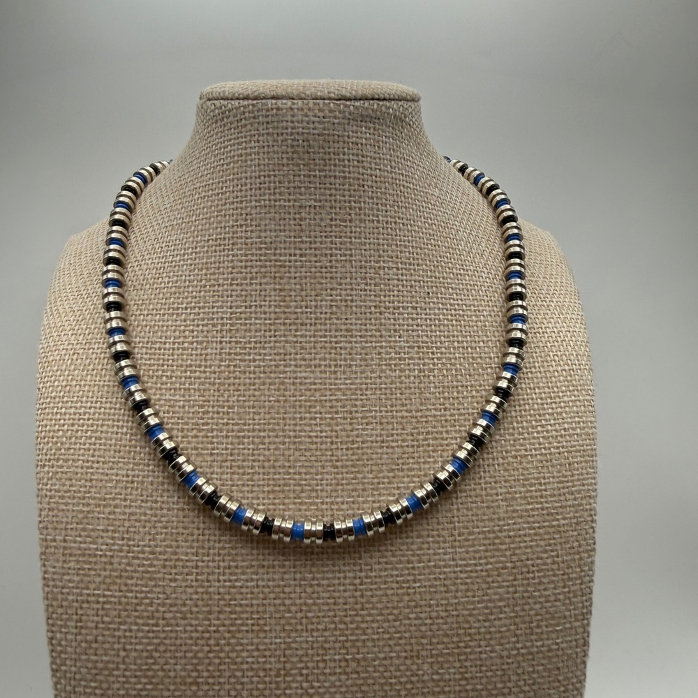 Y2K Metal Sporty Skater Granola Beaded Lobster Claw Necklace OS Blue Silver